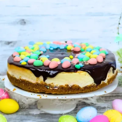 Mini egg cheesecake with chocolate ganache drip 8 inches wide from Kakes & Kanvas