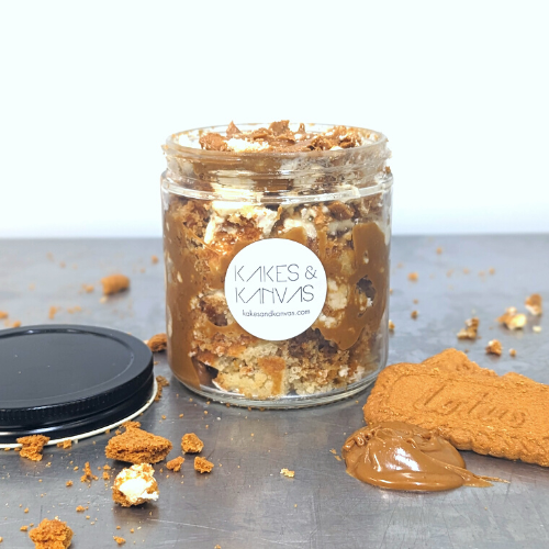 Biscoff Cookie Butter Cake Jar cake layered in a jar from Kakes and Kanvas