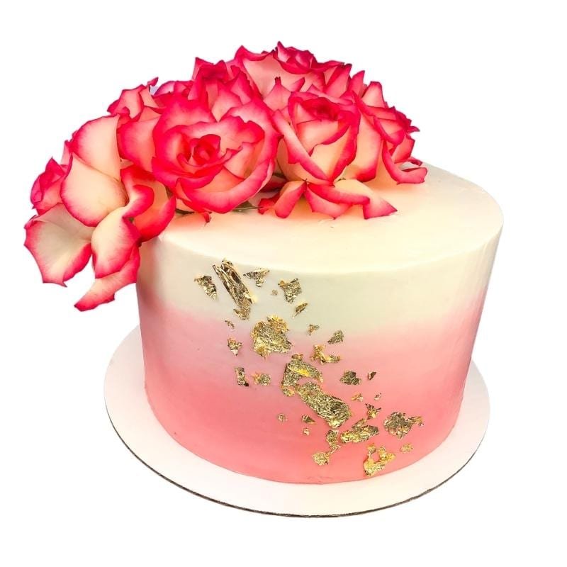 Custom made red ombre cake with red florals made by calgary home baker