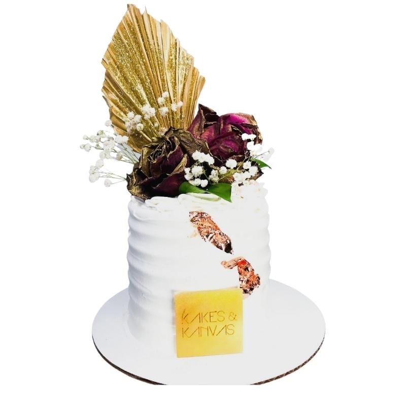 Ribbed Cake with Florals custom made from Calgary home Bakery