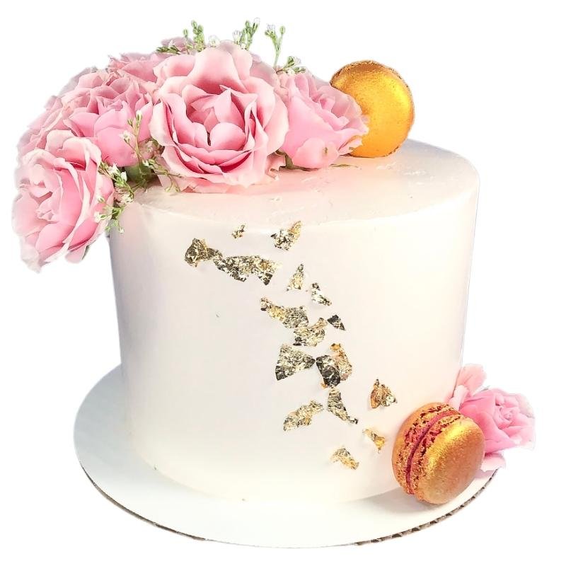 Clean Cake with Florals custom made from Calgary home Bakery