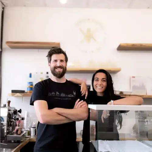 Kali and Luke owners of Kakes & Kanvas in their Kensington shop in Calgary